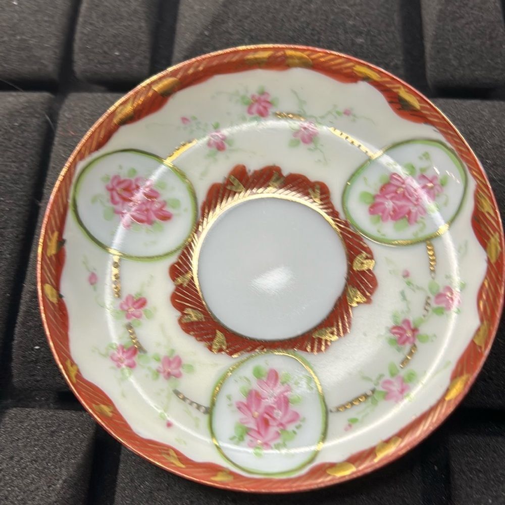 Saucer plate vintage 4” bone china brown gold accent